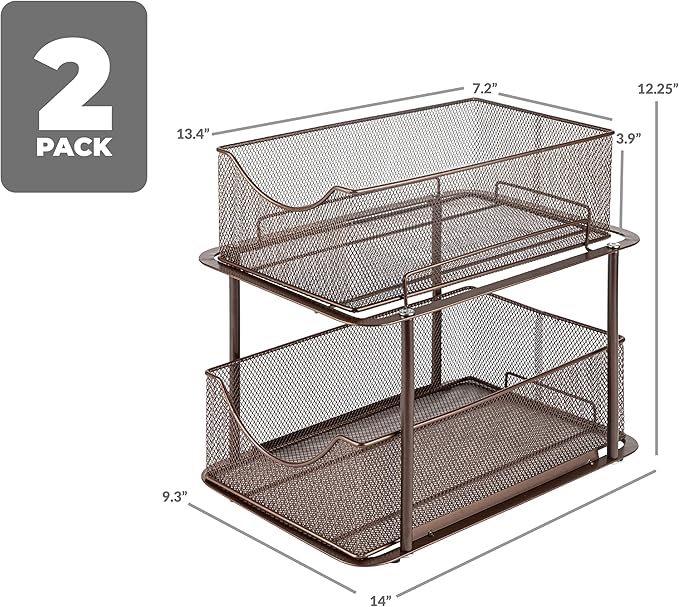 Sorbus 2 Sets of 2 Tier Metal Under Sink Organizer for Bathroom, Kitchen, Strong Steel Mesh Sliding Drawers for Under Sink, Under Cabinet, Closet, Kitchen, Pantry, Bathroom Organizers and Storage - Image 3