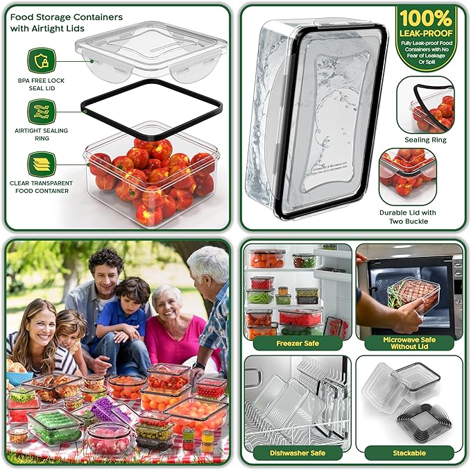 RockBerry 66 Pcs Food Storage Containers with Lids Airtight | Total 19075ML Stackable Kitchen Bowls Set(31 Containers,31 Lids) BPA Free Leak proof Plastic Boxes-Microwave safe - Image 7