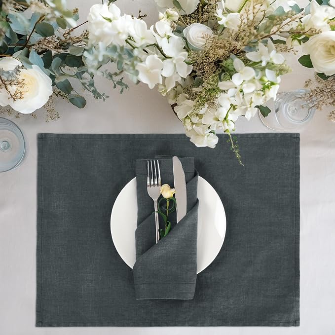 100% Linen Dinner Napkins 15x15 Inch,Soft and Breathable French Flax Cloth Napkins,Stone Washed Set of 4(Grey) - Image 3