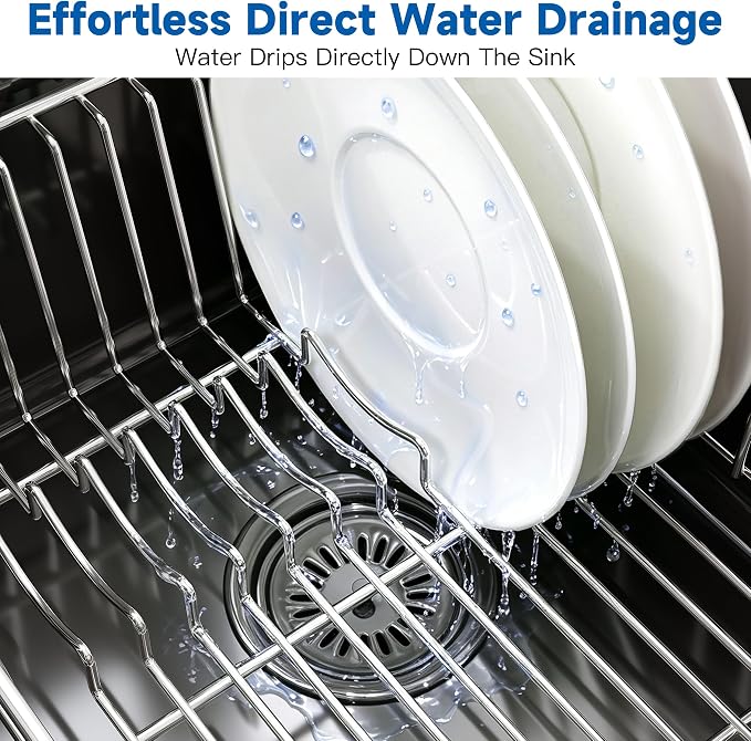 JASIWAY in Sink Dish Drying Rack, Stainless Steel Small Dish Drainer | Perfect Fit 12"x14" Double Bowl Sink, Counter Space Saving for Kitchen, Apartment, Sturdy Dish Dryer with Utensil Holder - Image 6