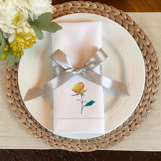 Cloth Tea Napkins Set of 4, Floral Print Cloth Napkins, Elegant Reusable Cotton Table Napkins for Dinner, Weddings, Parties, Coffee and Cocktail Settings, 20x20 Inches (Rose) - Image 4