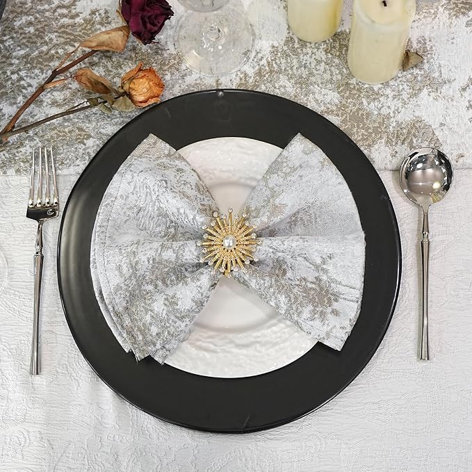 Silver Cloth Napkins Set of 12, 18 x 18 Inch | Reusable Washable Cotton Polyester Dinner Napkins Soft Luxury Elegant Fancy Jacquard Fabric Table Napkins - Image 2