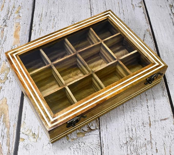 Wooden Tea Box - For Tea Bags Organiser - Engraved Hardwood Tea Chest with12 Compartments - Tea Storage Box Multi Functional - Wood Tea Box Organiser - 12 x 9 x 3 Inch (12 compartment box) - Image 7