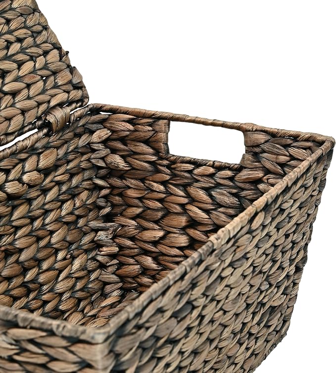 happimess Wilder Hyacinth Storage Baskets with Lids 16", Brown, Set of 2 | Farmhouse Style, Woven Wicker, Built-in Handles, Metal Frame Construction, Nesting For Easy Organization, Rectangular - Image 4