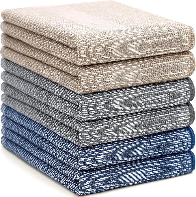Homaxy 380 GSM Cotton Premium Kitchen Towels 6 Pack, 18"x 28", Multicolor | Flat and Terry Dish Towels, Highly Absorbent Tea Towel Set with Hanging Loop, Soft Utility Kitchen Hand Towels - Image 8