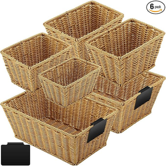 Marsui 6 Pcs Wicker Storage Baskets for Pantry Organization with Labels Handwoven Multi-size Natural Wicker Storage Bins for Organizing Small Baskets Container for Shelves Closet Toilet by Marsui