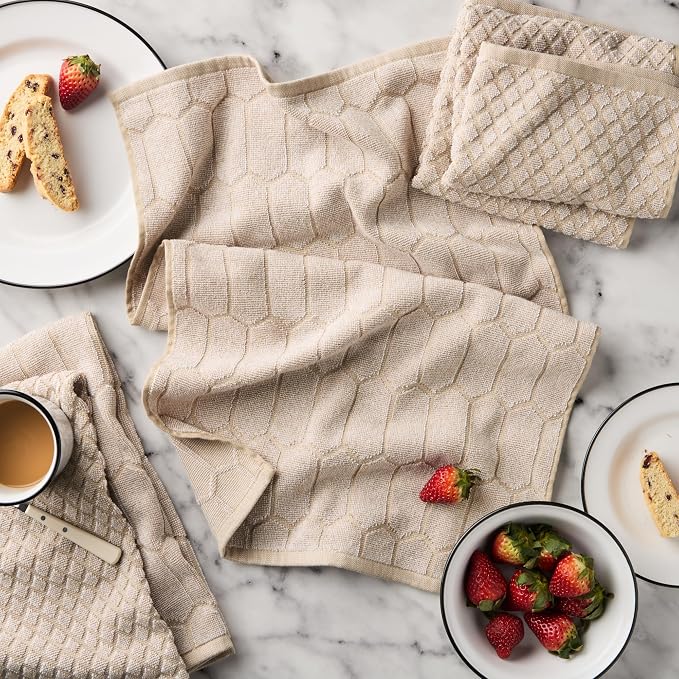 Martha Stewart Honeycomb Chambray Textured Kitchen Towel 4-Pack Set, 100% Cotton with Absorbent Terrycloth, Decorative Kitchen Towels, Natural, 16"x28" - Image 2