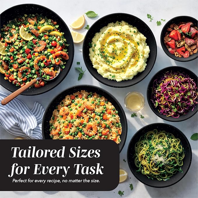 COOK WITH COLOR Mixing Bowls with TPR Lids - 12 Piece Plastic Nesting Bowls Set includes 6 Prep Bowls and 6 Lids, Microwave Safe (Speckled Black) - Image 5