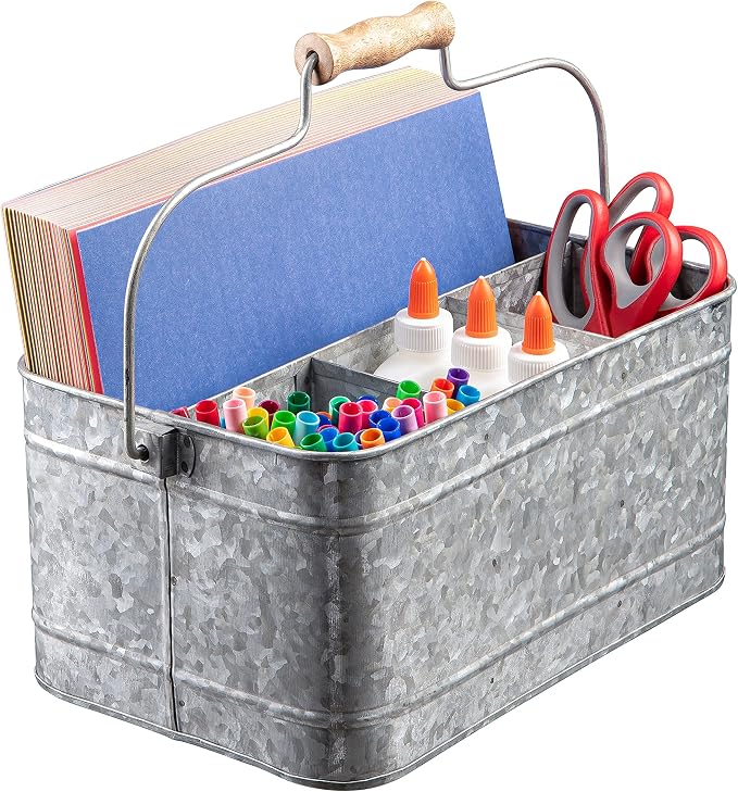 Royalty Art Farmhouse Kitchen Caddy Organizer with Handle, 13 x 8 In | Condiments, cleaning products, party supplies, rustic galvanized steel carry caddy - Image 3