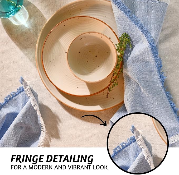 Folkulture Cloth Napkins, Set of 12, Fringe Blue (18x18 Inch) | 100% Cotton, Decorative, Machine Washable, Soft, Premium, Family Dinner Napkins for Parties,Wedding, Kitchen Decorations - Image 5