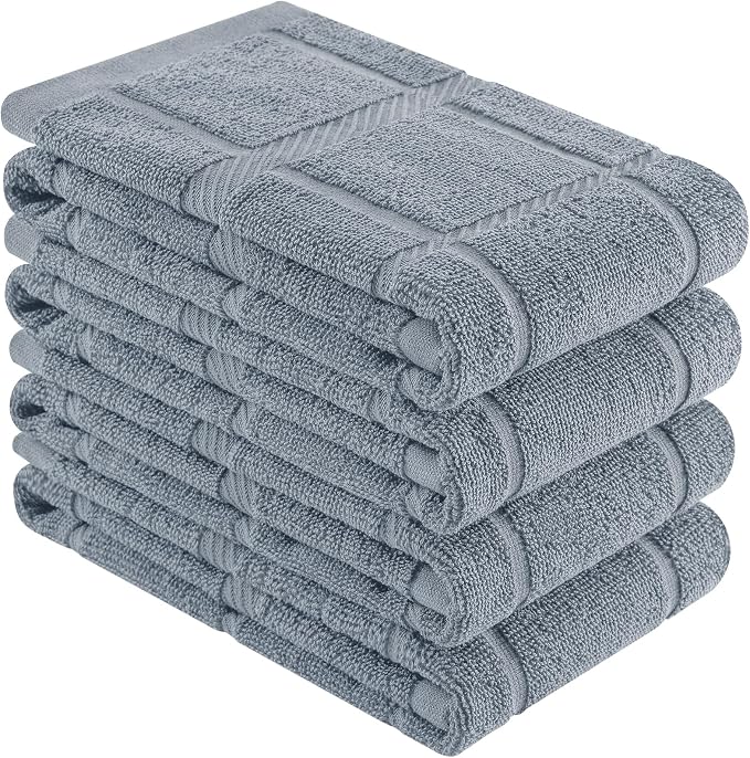 Homaxy 100% Cotton Kitchen Towels 18"x28", 4 Pack Dish Towels, Grey | Large 380 GSM Soft and Absorbent Kitchen Hand Towels with Terry Grid Design, Utility Tea Towel Set with Hanging Loop by Homaxy
