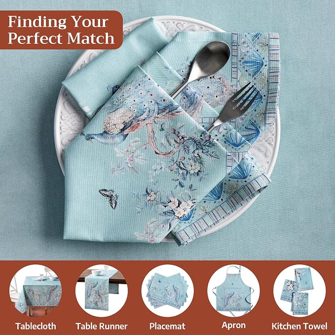Maison d' Hermine Napkin 100% Combed Cotton Premium Set of 4 Decorative Washable Table Cloth Napkins for Dining, Home, Wedding, Banquet, Peacock Utopia - Pastel Turquoise (20”x20”) - Image 7