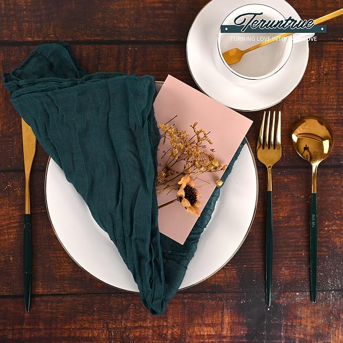 42 Packs Gauze Cheesecloth Napkins 20 x 20 Inch Dark Teal Wrinkled Dinner Napkins Bulk, Rustic Boho Soft Cloth Napkin for Wedding Party Event Dinner Table Decoration - Image 4