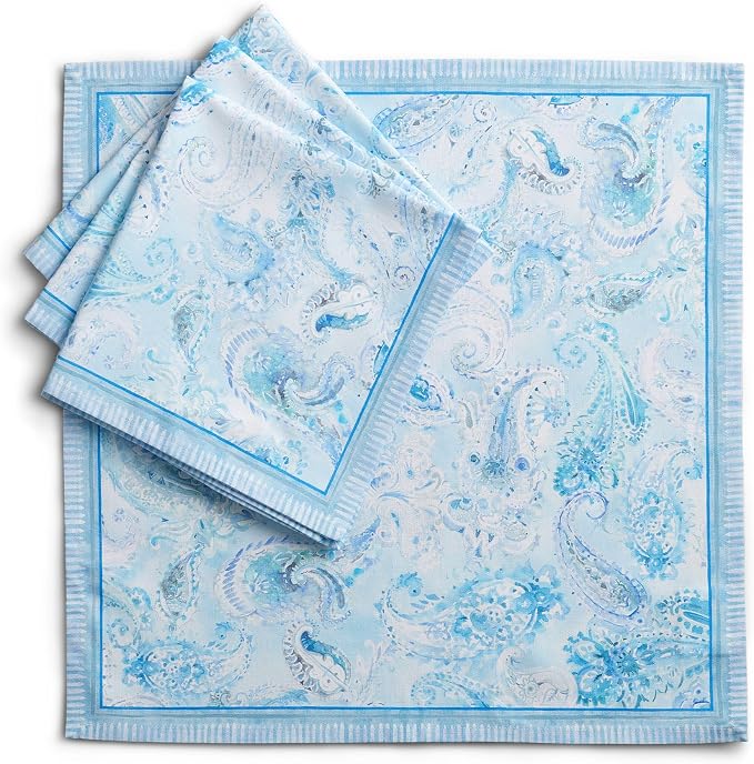 Maison d' Hermine Cloth Napkins Set of 4 100% Combed Cotton (20" x 20") | Everyday Square Napkins Cloth Washable Dinner Party Wedding Restaurant Hotel Kitchen Spring Summer - Paisley Blues by MaisondHermine