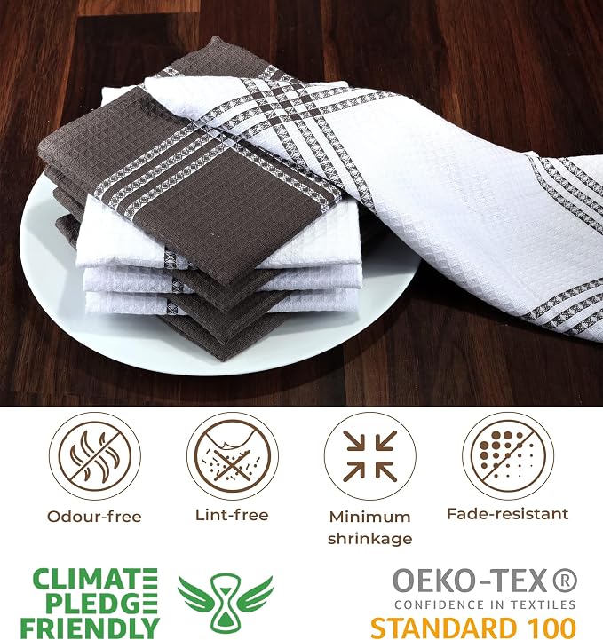 Urban Villa Kitchen Towels Cotton Dish Towels 12”x12” (Set of 8) Grey White - Image 3