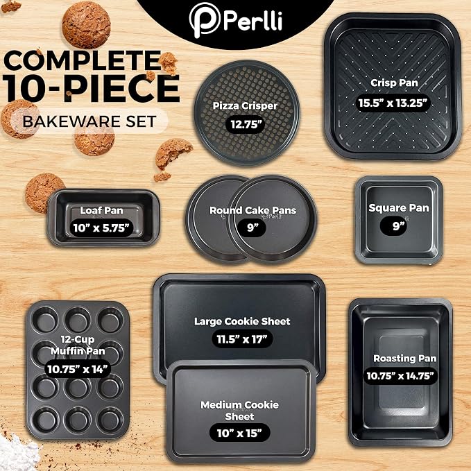 Non-Stick 10-Piece Bakeware Set – Carbon Steel with Even Heat Distribution, Oven Safe to 446°F, BPA-Free, Dishwasher Safe, Stackable Baking Tools for Easy Storage and Everyday Cooking - Gray - Image 2