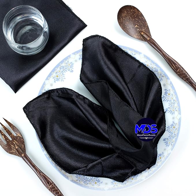 Set of 100 PCS Satin Napkin 12x12 Inch Square, Dinner Table Napkins for Wedding, Bulk Silky Sateen Cloth Napkins for Restaurant Banquet Graduation Birthday Party Decoration - Black by MDS