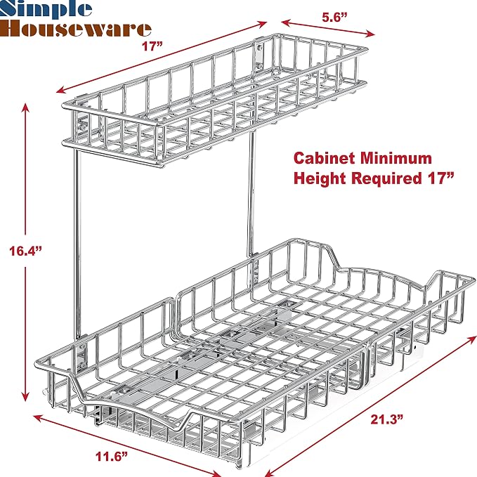 Simple Houseware 2-Tier (L+M) Pull Out Under Cabinet Sliding Shelf, Chrome | for Kitchen Organizer - Image 3
