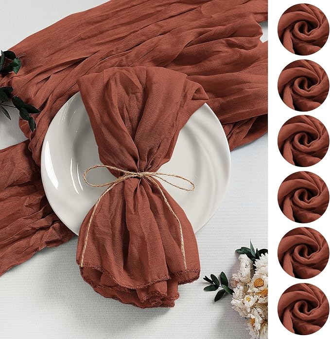 LZY 60 Pack Gauze Cheesecloth Napkins 20x20 Inch Dinner Cloth Napkins, Soft Boho Table Napkins Rustic Wrinkled Cheese Cloth Napkins Bulk for Wedding Party Baby Shower Event Decor (Terracotta) by Lightupyourparty