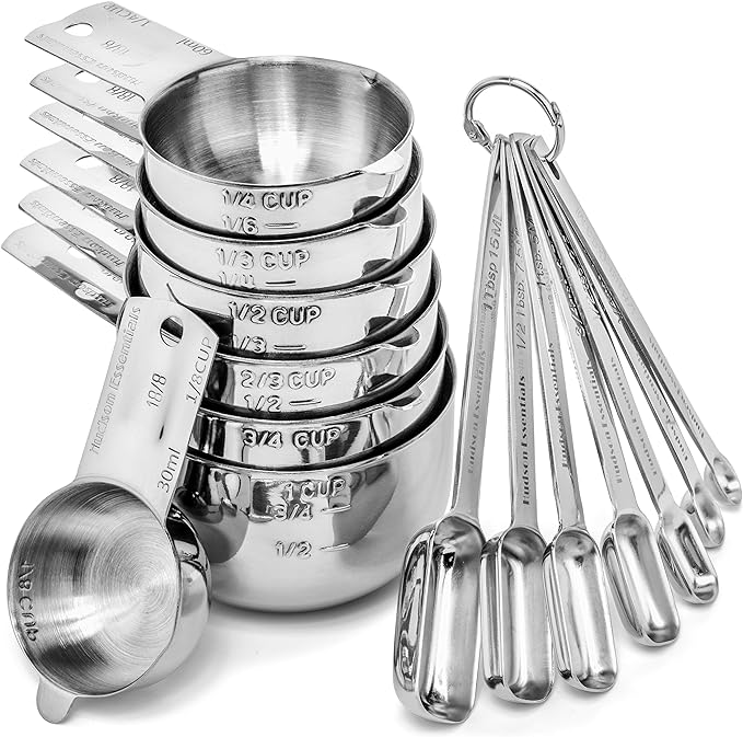 Hudson Essentials Stainless Steel Measuring Cups and Spoons Set (14 Piece Set) by HudsonEssentials