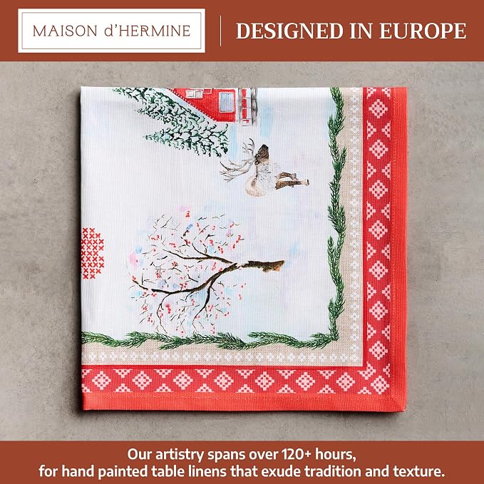 Maison d' Hermine Cloth Napkins Set of 4 Reusable 100% Cotton (20" x 20") | Everyday Square Napkins Cloth Washable Dinner Wedding Restaurant Hotel Kitchen Thanksgiving Christmas - Rural Christmas - Image 2