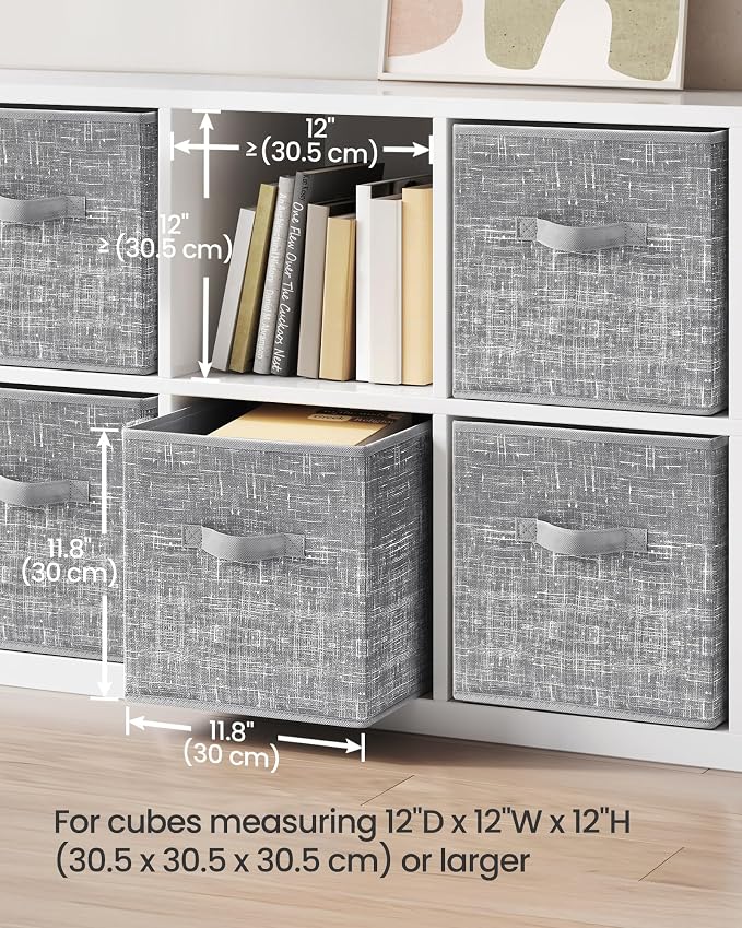 SONGMICS Storage Cubes, 11.8-Inch Non-Woven Fabric Bins with Double Handles, Set of 6, Closet Organizers for Shelves, Foldable, for Clothes, Cattail Gray UROB030G01 - Image 3