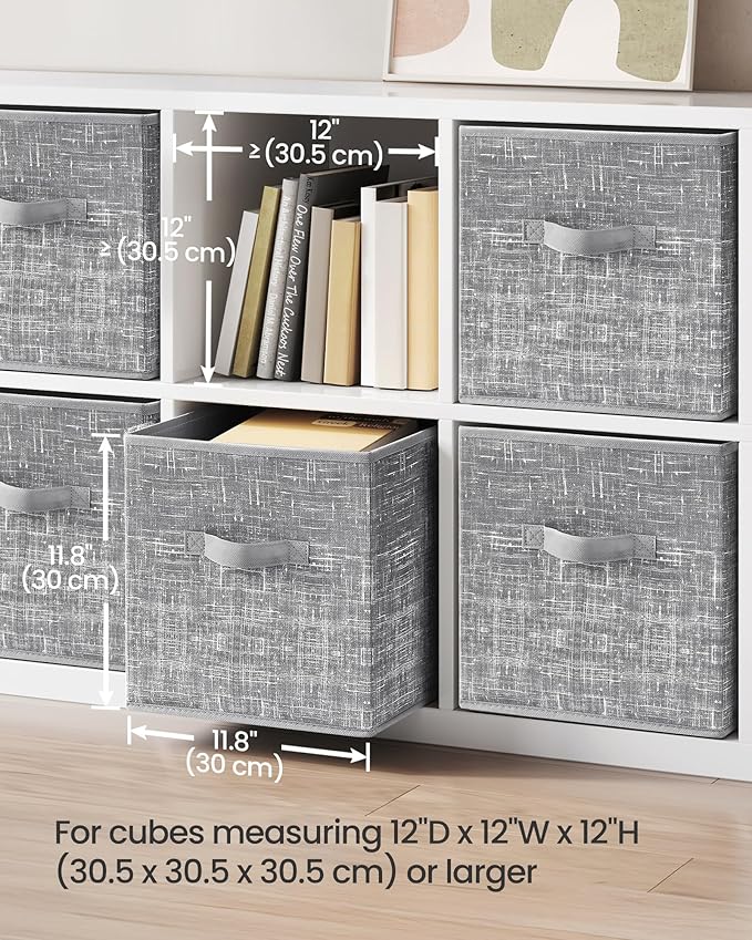 SONGMICS Storage Cubes, 11.8-Inch Non-Woven Fabric Bins with Double Handles, Set of 6, Closet Organizers for Shelves, Foldable, for Clothes, Cattail Gray UROB030G01 - Image 3