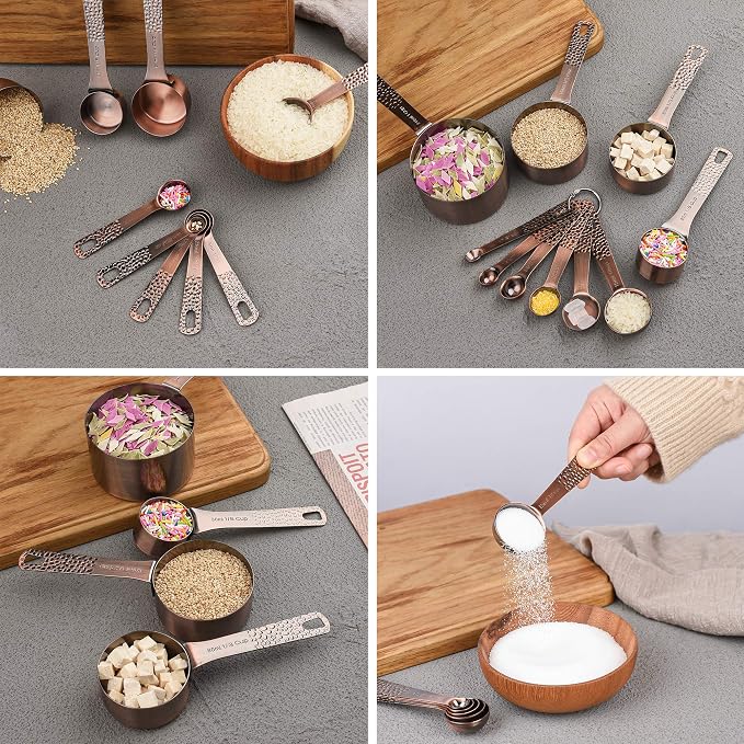 Copper Plated Measuring Cups and Spoons set, Stainless Steel Measuring Cups and Spoons Set for Baking & Kitchen, Cute Metal Metric & US Measure Cup and Spoon with Leveler & 1/8 Cup - Image 5