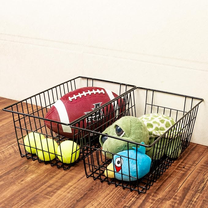 SANNO Freezer Baskets Wire Storage Baskets Closet Baskets Bin Farmhouse Organizer Storage Bins Large Organizer Bins for Home, Office, Bathroom, Pantry Organization Storage -Black Set of 3, 15.7" - Image 4