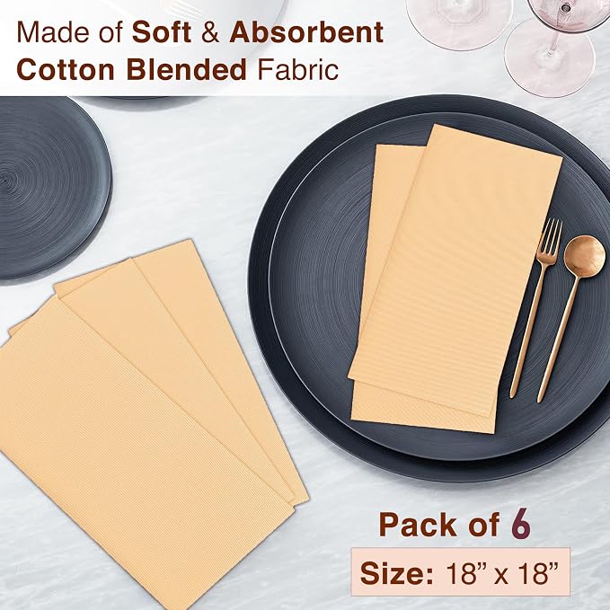 Ruvanti Cloth Napkins Set of 6, 18x18 Inches Napkins Cloth Washable, Soft, Durable, Absorbent, Cotton Blend. Table Dinner Napkins Cloth for Hotel, Lunch, Restaurant, Wedding Parties - Ivory Gold - Image 4