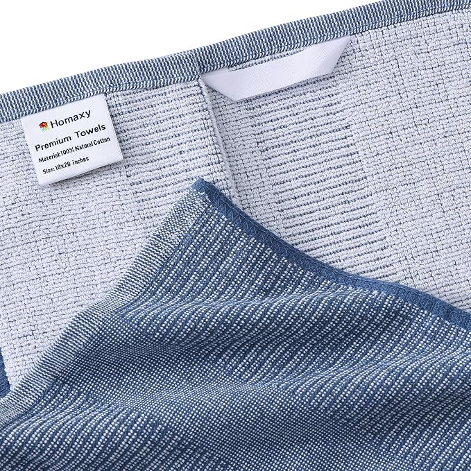 Homaxy 380 GSM Cotton Premium Kitchen Towels 6 Pack, 18"x 28", Navy Blue | Flat and Terry Dish Towels, Highly Absorbent Tea Towel Set with Hanging Loop, Soft Utility Kitchen Hand Towels - Image 2