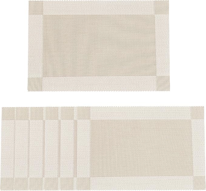 SERWALL 6-Pack Heat Resistant Placemats, Non-Slip Woven Vinyl Table Mats, Washable & Durable for Daily Meals, Indoor & Outdoor Use, Beige by SERWALL