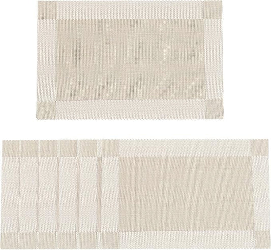 SERWALL 6-Pack Heat Resistant Placemats, Non-Slip Woven Vinyl Table Mats, Washable & Durable for Daily Meals, Indoor & Outdoor Use, Beige by SERWALL
