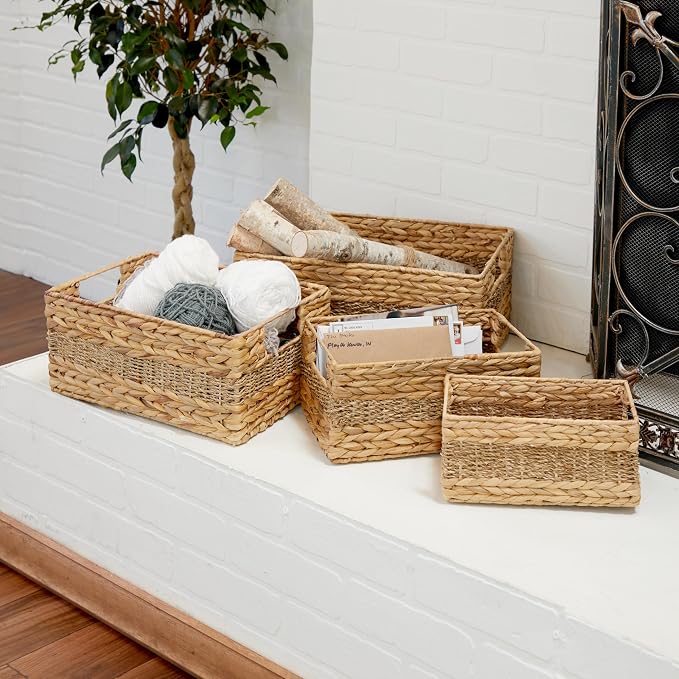 Deco 79 Seagrass Storage Basket Set of 4 15", 14", 12", 9"W, Light Brown | Easy home organization, woven baskets for organizing, decorative baskets with handles, nesting, braided seagrass - Image 3