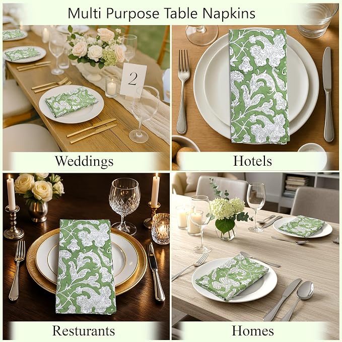 Sage Green Hand Block Print 100% Cotton Napkins 18" x 18" (Set of 4) Reuseable Kitchen Napkins Cloth Decor Dinner Party Wedding Cocktail Gift for Spring, Easter, Summer - Image 8
