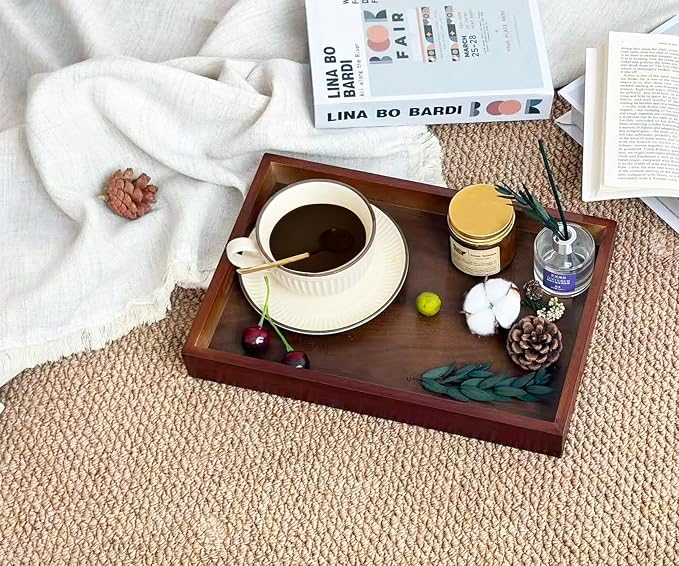 Serving Tray with Handles, 13" x 8.7" Bamboo Tray | Serving Platter for Coffee Table, Tray for Bed, Couch, Ottoman, Kitchen Counter, Rustic Home Decor & Entertaining Essentials - Image 8