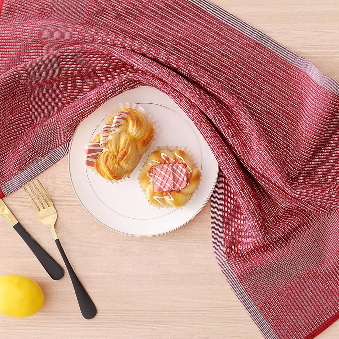 Homaxy 380 GSM Cotton Premium Kitchen Towels 6 Pack, 18"x 28", Mix | Flat and Terry Dish Towels, Highly Absorbent Tea Towel Set with Hanging Loop, Soft Kitchen Hand Towels, Navy/Red/Green - Image 5