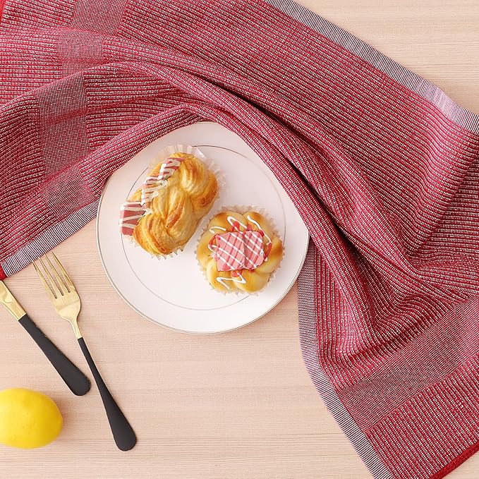 Homaxy 380 GSM Cotton Premium Kitchen Towels 6 Pack, 18"x 28", Mix | Flat and Terry Dish Towels, Highly Absorbent Tea Towel Set with Hanging Loop, Soft Kitchen Hand Towels, Grey/Red/Green - Image 5