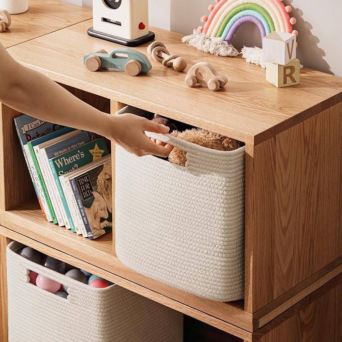 UBBCARE Set of 3 Cotton Rope Basket 11 X 10.5 X 10.5 Inches, Woven Storage Baskets for Shelves, Organizing with Handles, Cube Storage Bins for Storage Books, Magazines, Beige - Image 5