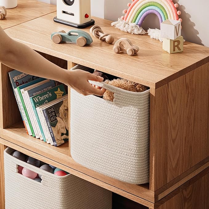 UBBCARE Set of 4 Storage Basket-12 X 12 X 12 in, Cotton Rope Baskets for Shelves, Toys, Book, Cube Storage Bins with Handles, Woven Storage Basket for Organizing, Beige - Image 5