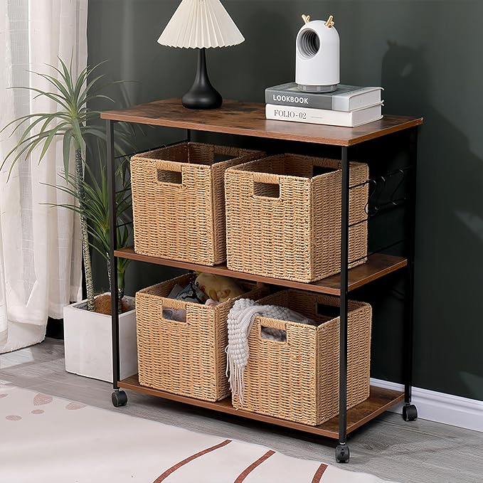 Foldable Storage Baskets with Handles, 11x11x11 Inch, 4 Pack | Paper Rope Square Storage Cubes Bins for Shelves, Living Room, Bedroom, Pantry - Image 3