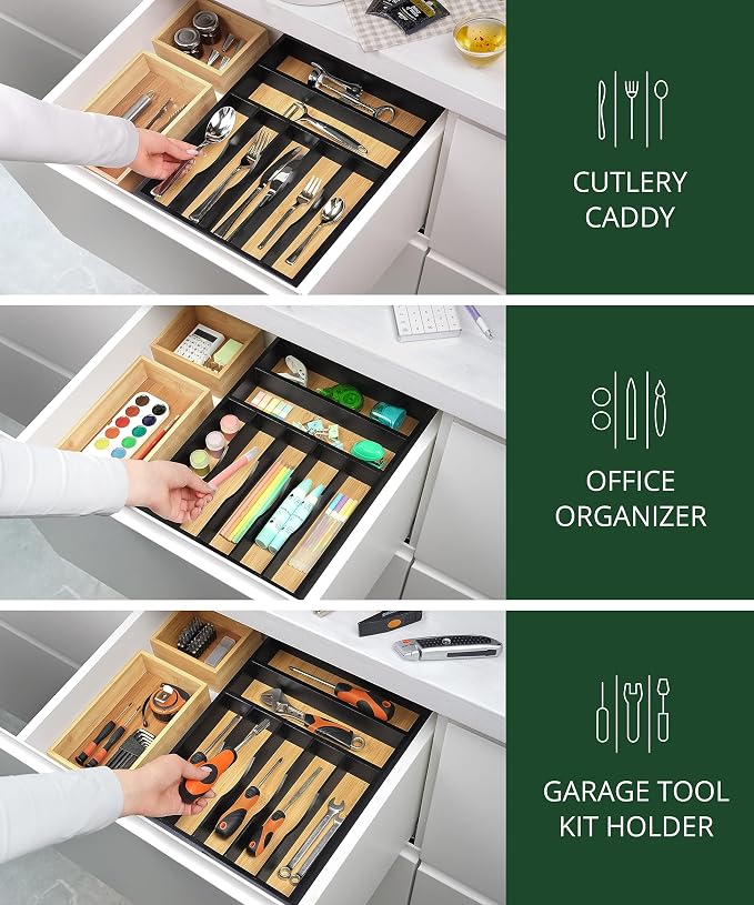 ROYAL CRAFT WOOD Luxury Bamboo Kitchen Drawer Organizer - Silverware Organizer - Utensil Holder and Cutlery Tray with Grooved Drawer Dividers for Flatware and Kitchen Utensils (7 Slot) - Image 6