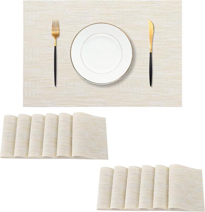Leetaltree Wheat Placemats Set of 12 - Heat Resistant Non-Slip Place mats for Dining Table, Washable Durable PVC Vinyl Woven Table Mats（Wheat, 12） by Leetaltree-ArtatEveryTable
