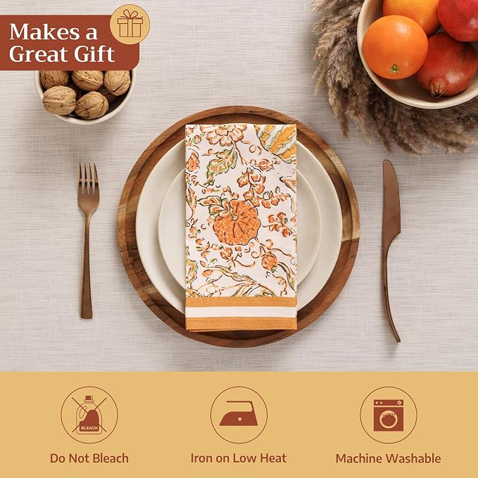Maison d' Hermine Cloth Napkins Set of 4 Reusable 100% Cotton (20" x 20") | Everyday Square Napkins Cloth Washable Dinner Wedding Restaurant Hotel Kitchen Thanksgiving Christmas - Pumpkin Spice - Image 5