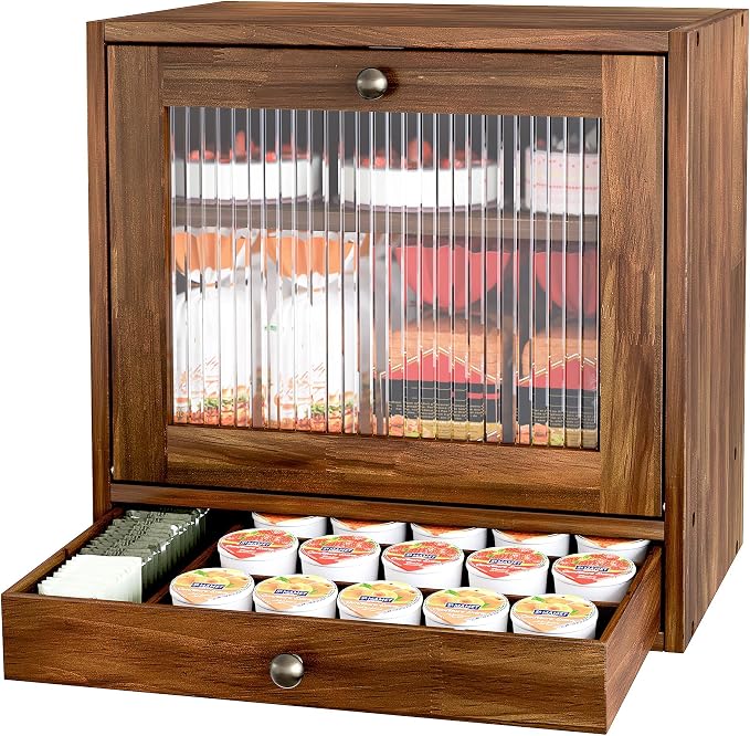 Alpeir Wooden Bread Box for Kitchen Countertop, Large Capacity with Ventilation Holes Adjustable Tiered-Shelf, Vintage Farmhouse Breadbox with Drawer & Window, Longer Freshness, Retro Brown by AlpeirDirect