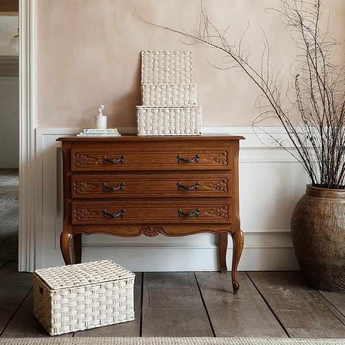 Granny Says Wicker Baskets With Lids, Woven Storage Basket With Lid | Woven Baskets With Lids, Wicker Baskets For Storage, Decorative Storage Boxes, Woven Stackable Basket with Lid for Organizing - Image 7