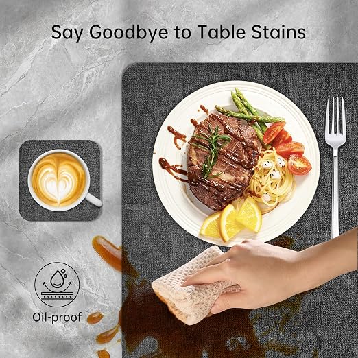 Pack of 6 KitchenBoss Reversible Placemats and Coasters for Table - Black - Non-Slip & Washable - 43 x 30 cm (Grey + Beige) - Image 5