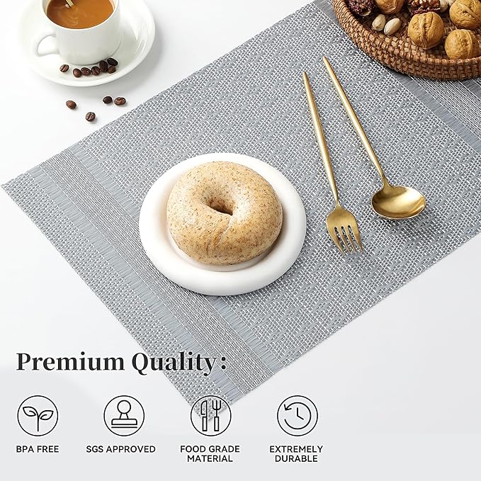 Leetaltree Lunar Grey Placemats Set of 8 - Heat Resistant Non-Slip Place mats for Dining Table, Washable Durable PVC Vinyl Woven Table Mats（Lunar Grey, 8） - Image 2