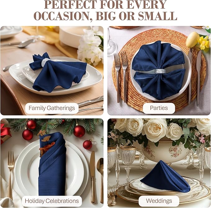 17 x 17-Inch Shantung Satin Cloth Napkins, Navy, Set of 36 - Image 4