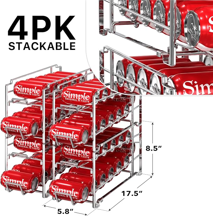 Simple Houseware 4-Pack Soda Can Stackable Rack Dispenser Organizer, Chrome | for Pantry/Refrigerator - Image 2